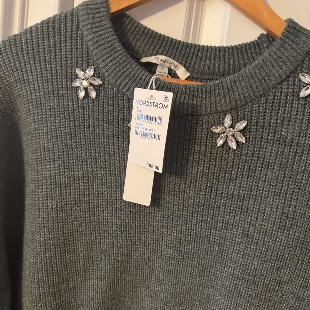 Crystal Embellished Gray Sweater dress